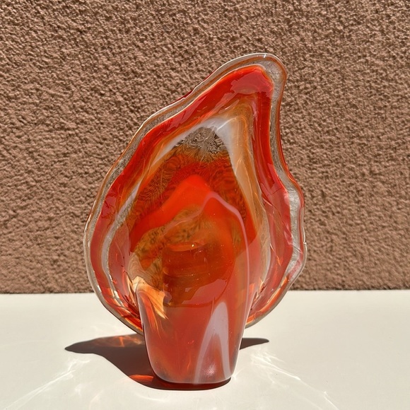 Vintage Unique Ozark Art Glass Mid Century, Orange with white swirl - Picture 4 of 11